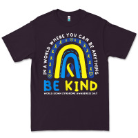 Plum be kind down syndrome awareness blue ribbon rainbow march 21 t shirt Premium Tee - linhVisuals