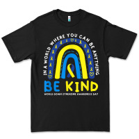 Black be kind down syndrome awareness blue ribbon rainbow march 21 t shirt Premium Tee - linhVisuals