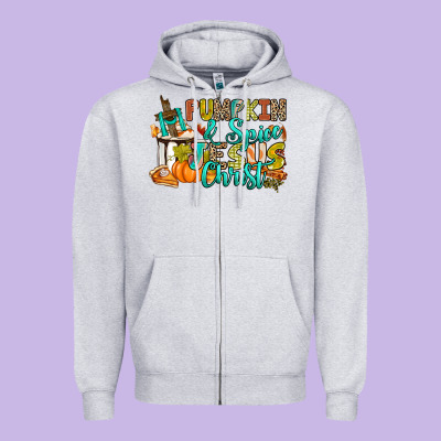 Pumpkin Spice And Jesus Christ Zipper Hoodie Designed By Ranaportraitstore