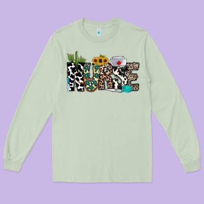Nurse Leopard And Cowhide Long Sleeve Tee Designed By Cowhidedigitalart
