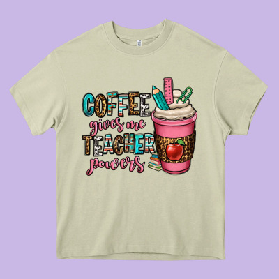 Coffee Gives Me Teacher Powers Heavy Core Tee Designed By Oliviacreatesart