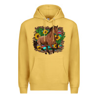 Antique Gold western horse cactus sunflowers serape leopard  turquoise wooden Premium Hoodie - Artiststas