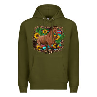 Army Green western horse cactus sunflowers serape leopard  turquoise wooden Premium Hoodie - Artiststas