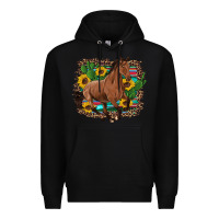 Black western horse cactus sunflowers serape leopard  turquoise wooden Premium Hoodie - Artiststas