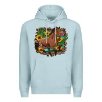 Blue Mist western horse cactus sunflowers serape leopard  turquoise wooden Premium Hoodie - Artiststas