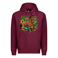 Burgundy western horse cactus sunflowers serape leopard  turquoise wooden Premium Hoodie - Artiststas