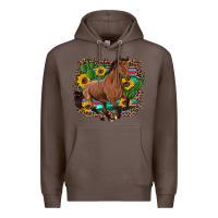 Coffee western horse cactus sunflowers serape leopard  turquoise wooden Premium Hoodie - Artiststas