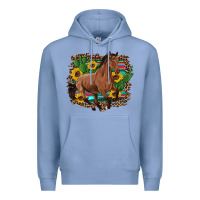 Colony Blue western horse cactus sunflowers serape leopard  turquoise wooden Premium Hoodie - Artiststas