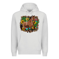 Dove Grey western horse cactus sunflowers serape leopard  turquoise wooden Premium Hoodie - Artiststas