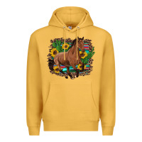 Mustard western horse cactus sunflowers serape leopard  turquoise wooden Premium Hoodie - Artiststas