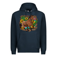 Navy western horse cactus sunflowers serape leopard  turquoise wooden Premium Hoodie - Artiststas