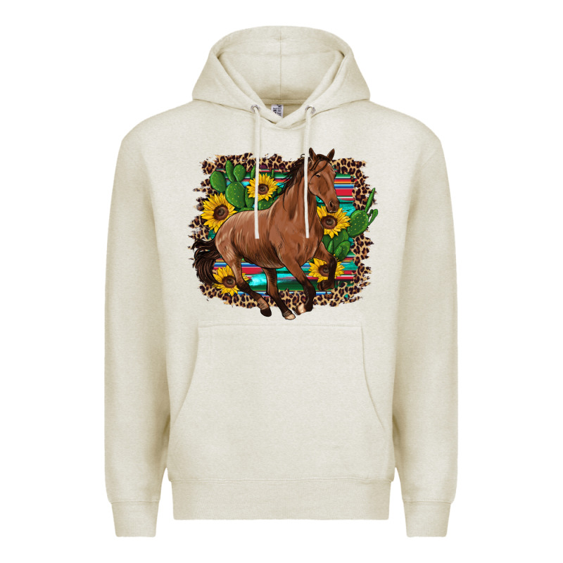 Western Horse Cactus Sunflowers Serape Leopard  Turquoise Wooden Premium Hoodie by Artiststas | Teevron