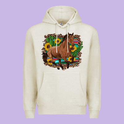 Western Horse Cactus Sunflowers Serape Leopard  Turquoise Wooden Premium Hoodie Designed By Artiststas