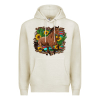 Oatmeal Heather western horse cactus sunflowers serape leopard  turquoise wooden Premium Hoodie - Artiststas
