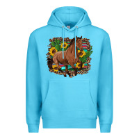 Ocean Blue western horse cactus sunflowers serape leopard  turquoise wooden Premium Hoodie - Artiststas