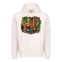 Pale Pink western horse cactus sunflowers serape leopard  turquoise wooden Premium Hoodie - Artiststas