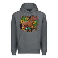 Rock western horse cactus sunflowers serape leopard  turquoise wooden Premium Hoodie - Artiststas