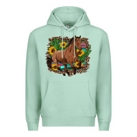 Seafoam western horse cactus sunflowers serape leopard  turquoise wooden Premium Hoodie - Artiststas