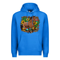 True Royal western horse cactus sunflowers serape leopard  turquoise wooden Premium Hoodie - Artiststas