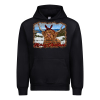Black merry christmas highland cow with farm Urban Hoodie - RanaPortraitStore