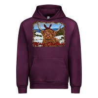 Mauve Wine merry christmas highland cow with farm Urban Hoodie - RanaPortraitStore