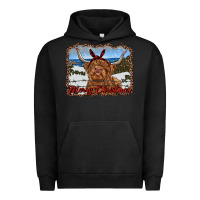Pigment Black merry christmas highland cow with farm Urban Hoodie - RanaPortraitStore