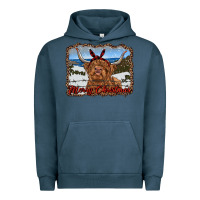 Pigment Midnight Navy merry christmas highland cow with farm Urban Hoodie - RanaPortraitStore