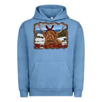 Pigment Pebble Blue merry christmas highland cow with farm Urban Hoodie - RanaPortraitStore