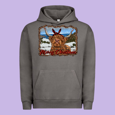 Merry Christmas Highland Cow With Farm Urban Hoodie Designed By Ranaportraitstore