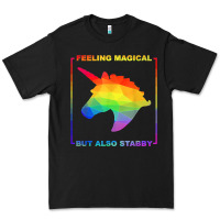 Black feeling magical but also stabby unicorn rainbow t shirt Premium Tee - linhVisuals