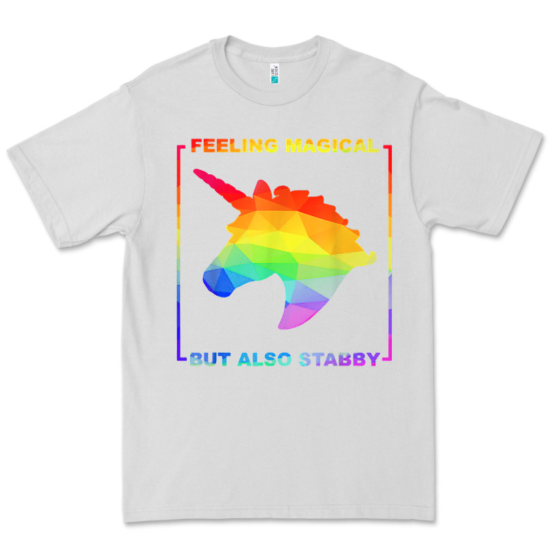 Feeling Magical But Also Stabby Unicorn Rainbow T Shirt Premium Tee by linhVisuals | Teevron