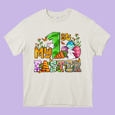 Easter Day My First Easter With Eggs And Rabbits Heavy Core Tee Designed By Oliviacreatesart