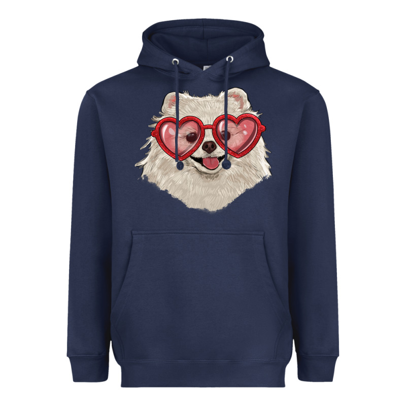 White Pomeranian With Love Glasses Heavyweight Hoodie by RanaPortraitStore | Teevron