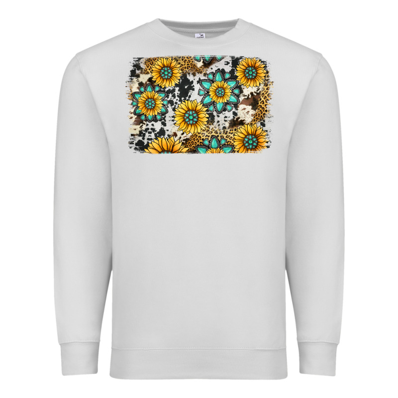 Gemstone Sunflower Cowhide Background Premium Sweatshirt by Jasminsmagicworld | Teevron