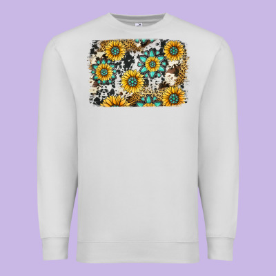 Gemstone Sunflower Cowhide Background Premium Sweatshirt Designed By Jasminsmagicworld