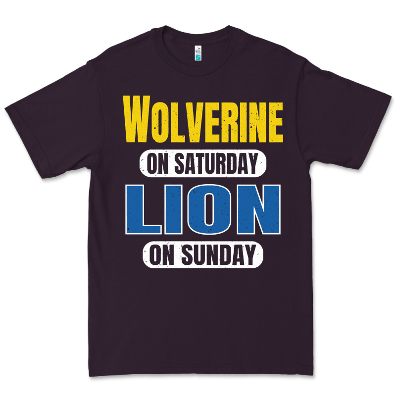 Wolverine On Saturday Lion On Sunday Fans Detroit Vintage Pullover Hoo Premium Tee by linhVisuals | Teevron