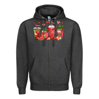 Charcoal Heather strawberry coffee cups Zipper Hoodie - Jasminsmagicworld