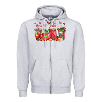 Heather Grey strawberry coffee cups Zipper Hoodie - Jasminsmagicworld