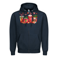 Navy strawberry coffee cups Zipper Hoodie - Jasminsmagicworld