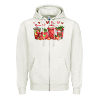Oatmeal Heather strawberry coffee cups Zipper Hoodie - Jasminsmagicworld