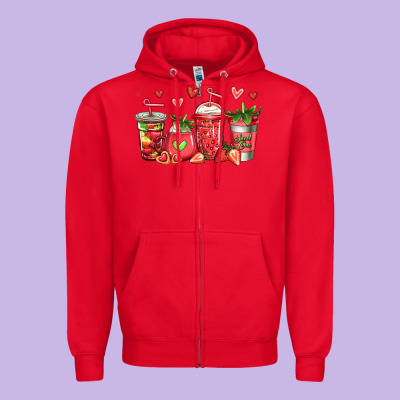 Strawberry Coffee Cups Zipper Hoodie Designed By Jasminsmagicworld