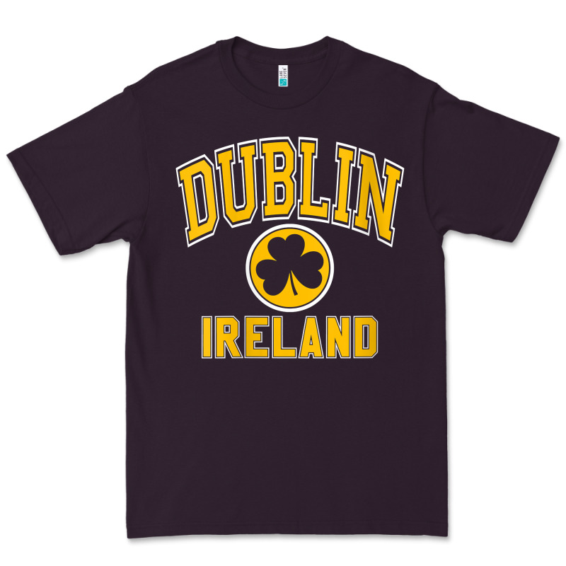 Womens Dublin Ireland Varsity Style Shamrock Green With Amber Print V Premium Tee by linhVisuals | Teevron