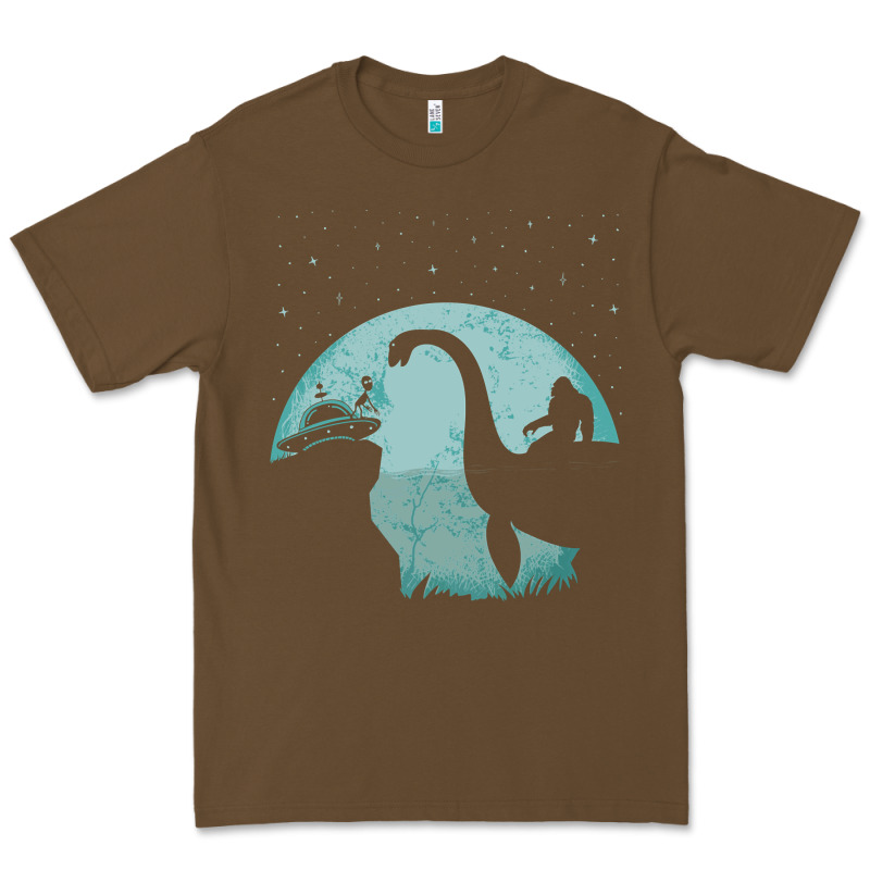 Bigfoot Riding Loch Ness Monster Sasquatch Ufo Abduction Pullover Hood Premium Tee by linhVisuals | Teevron
