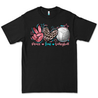 Black Peace Love Volleyball Premium Tee - FaDigitalArtStudio