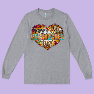 Happy Valentınes Day Long Sleeve Tee Designed By Cowhidedigitalart
