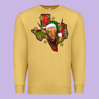 Christmas Texas Highland Cow Premium Sweatshirt Designed By Jasminsmagicworld