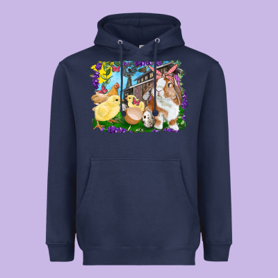 Easter Farm Chicks And Bunny Heavyweight Hoodie Designed By Ranaportraitstore