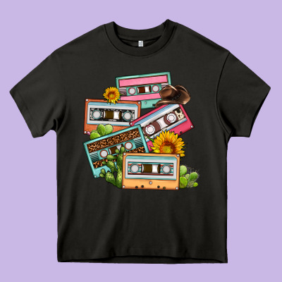 90s Country Caassette Tapes Heavy Core Tee Designed By Oliviacreatesart