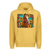 Antique Gold horse sunflowers turquoise wooden serape leopard Premium Hoodie - Artiststas