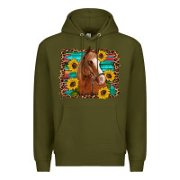 Army Green horse sunflowers turquoise wooden serape leopard Premium Hoodie - Artiststas